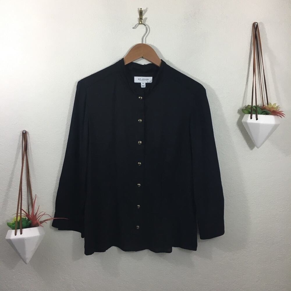 St. John Collection silk stretch long sleeve button shirt WOMENS MEDIUM